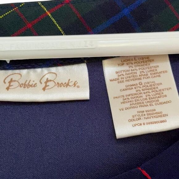 Bobbie Brooks Navy blue and green plaid maxi dress size L - Picture 7 of 7